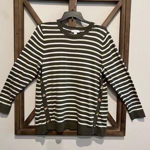 CJ BANKS STRIPED HUNTER green cream 1X SWEATER